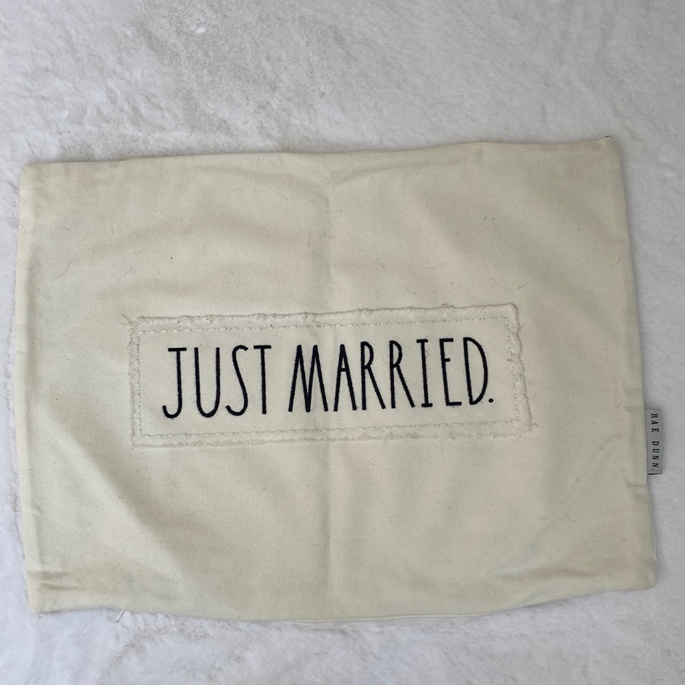 RAE DUNN “Just Married” ivory colored zippered pillow case (19” x 14”)